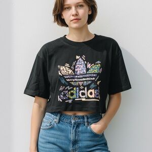 Adidas Women's Black Multicolor Logo Crop‎ Top
